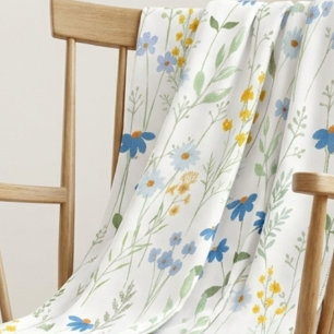 Blauw Geel Aquarel Wilde Bloem Fleece Deken