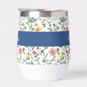 Blauw Geel Aquarel Wilde Bloem Monogram Naam (Rechts)