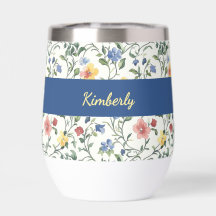 Blauw Geel Aquarel Wilde Bloem Monogram Naam