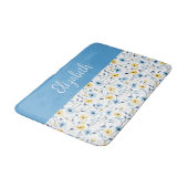 Blauw Geel Aquarel Wilde Bloem Monogram Naam Badmat (Gekanteld)