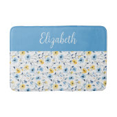 Blauw Geel Aquarel Wilde Bloem Monogram Naam Badmat (Voorkant)