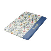 Blauw Geel Aquarel Wilde Bloem Monogram Naam Badmat (Gekanteld)