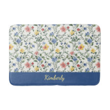 Blauw Geel Aquarel Wilde Bloem Monogram Naam