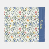 Blauw Geel Aquarel Wilde Bloem Monogram Naam Fleece Deken (Voorkant (Horizontaal))