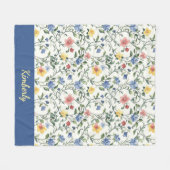 Blauw Geel Aquarel Wilde Bloem Monogram Naam Fleece Deken (Voorkant (Horizontaal))
