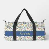 Blauw Geel Aquarel Wilde Bloem Monogram Naam Plunjezak (Voorkant)