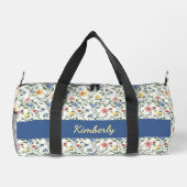 Blauw Geel Aquarel Wilde Bloem Monogram Naam Plunjezak (Achterkant)