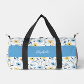 Blauw Geel Aquarel Wilde Bloem Monogram Naam Plunjezak (Voorkant)