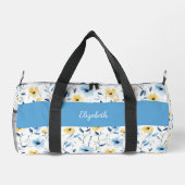 Blauw Geel Aquarel Wilde Bloem Monogram Naam Plunjezak (Achterkant)