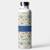 Blauw Geel Aquarel Wilde Bloem Monogram Naam Waterfles (Rechts)