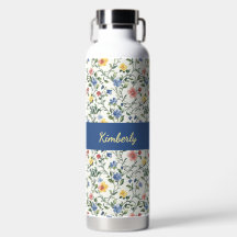 Blauw Geel Aquarel Wilde Bloem Monogram Naam