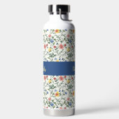 Blauw Geel Aquarel Wilde Bloem Monogram Naam Waterfles (Links)