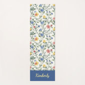Blauw Geel Aquarel Wilde Bloem Monogram Naam Yogamat (Voorkant)
