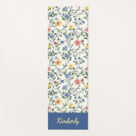 Blauw Geel Aquarel Wilde Bloem Monogram Naam Yogamat