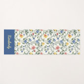 Blauw Geel Aquarel Wilde Bloem Monogram Naam Yogamat (Voorkant (horizontaal))