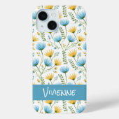 Blauw Geel Aquarel Wilde Bloem Naam Case-Mate iPhone Case (Achterkant)