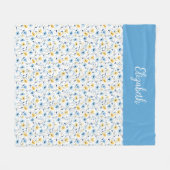 Blauw Geel Aquarel Wilde Bloem Naam Fleece Deken (Voorkant (Horizontaal))
