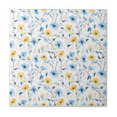 Blauw Geel Aquarel Wilde Bloem Tegeltje (Voorkant)