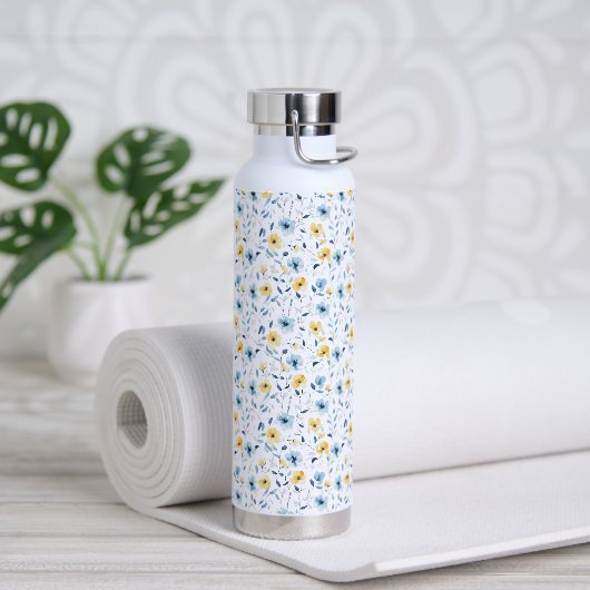 Blauw Geel Aquarel Wilde Bloem  Waterfles (Yoga (Gedraaid)  )