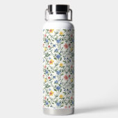 Blauw Geel Aquarel Wilde Bloem Waterfles (Achterkant)