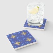 Blauw & Geel Azulejo (mini) Coaster Stenen Onderzetter (Zijkant)