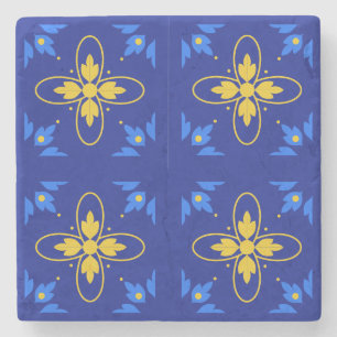 Blauw & Geel Azulejo (mini) Coaster  Stenen Onderzetter