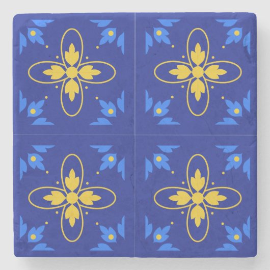 Blauw & Geel Azulejo (mini) Coaster Stenen Onderzetter (Voorkant)