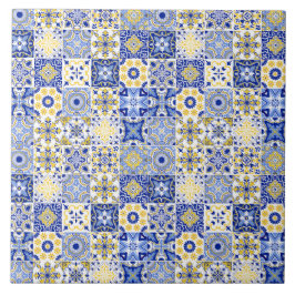 Blauw & Geel Azulejo Portugees Majolica Mozaïek Tegeltje
