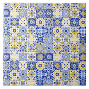 Blauw & Geel Azulejo Portugees Majolica Mozaïek Tegeltje