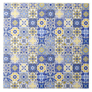 Blauw & Geel Azulejo Portugees Majolica Mozaïek Tegeltje