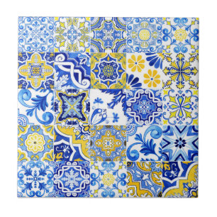 Blauw & Geel Azulejo Portugees Majolica Mozaïek Tegeltje