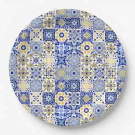 Blauw & Geel Azulejo Portugese Majolica Mozaïek Papieren Bordje
