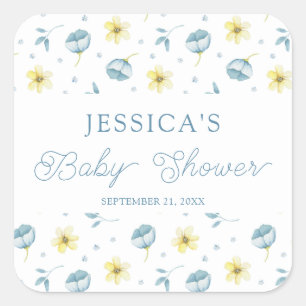 blauw geel Baby shower Favor Vierkante Sticker