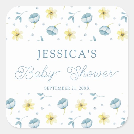 blauw geel Baby shower Favor Vierkante Sticker (Voorkant)