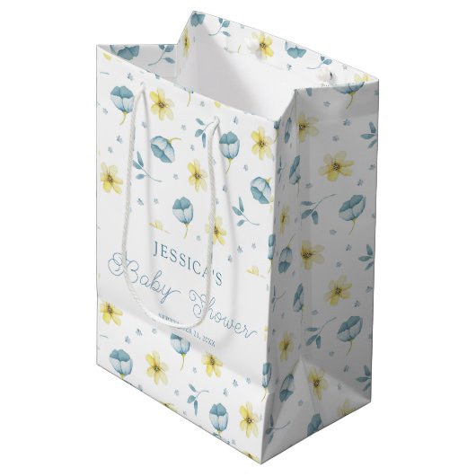  blauw geel Baby shower Medium Cadeauzakje (Voorkant Gekanteld)