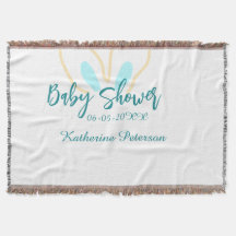 Blauw geel baby shower naam datum dier oor cute 