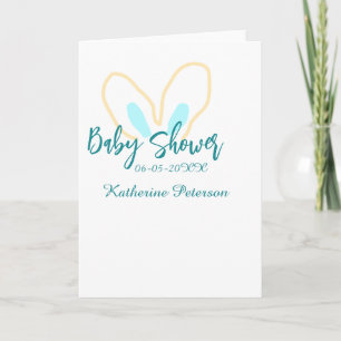 Blauw geel baby shower naam datum dier oor cute  feestdagen kaart