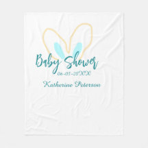 Blauw geel baby shower naam datum dier oor cute 