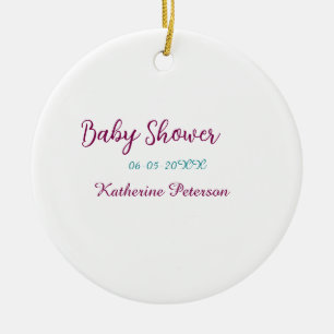 Blauw geel baby shower naam datum dier oor cute  keramisch ornament