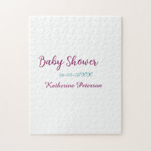 Blauw geel baby shower naam datum dier oor cute legpuzzel