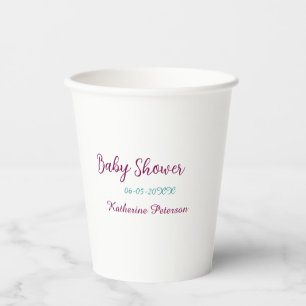Blauw geel baby shower naam datum dier oor cute papieren bekers