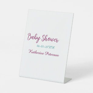 Blauw geel baby shower naam datum dier oor cute  reclamebord met voetstuk