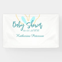 Blauw geel baby shower naam datum dier oor cute 