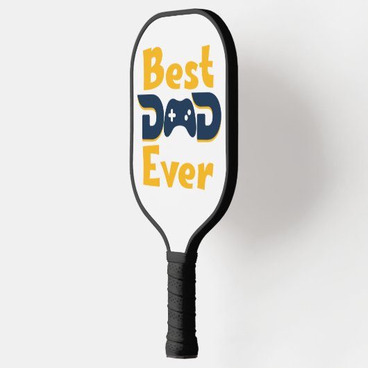Blauw & Geel Beste Papa Ooit Gamer Papa Vaderdag Pickleball Paddle (Links)