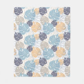 Blauw & geel bladerenpatroon fleece deken (Voorkant)