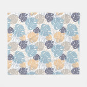 Blauw & geel bladerenpatroon fleece deken (Voorkant (Horizontaal))