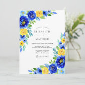 Blauw Geel Bloem Bruiloft Kaart (Staand voorkant)