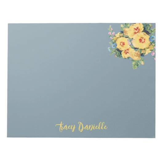 Blauw & Geel Bloemboeket Aangepast Notitieblok (Voorkant)