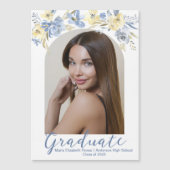 Blauw Geel Bloemen Afstuderen Fotomagneet Kaart (Voorkant)