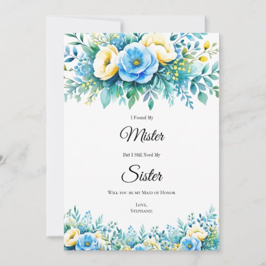 Blauw Geel Bloemen Bruids Partij Voorstel Kaarten (Voorkant)